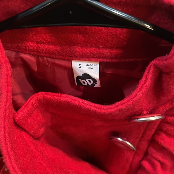 NORDSTROM BP WOOL BLEND RED RUFFLE PEACOAT - Picture 2 of 4